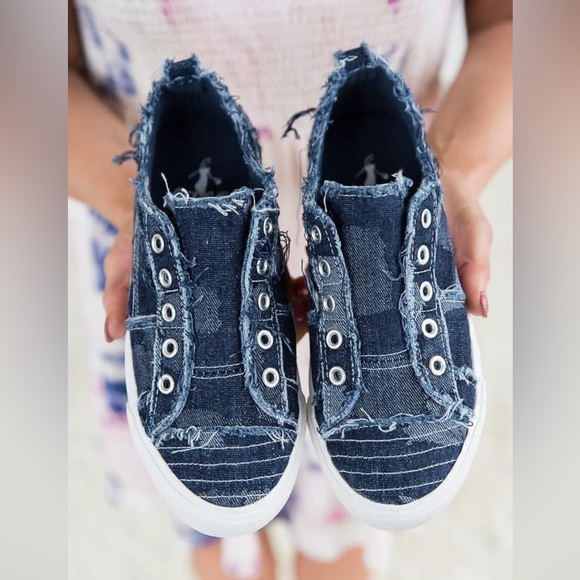 Corkys Babalu Dark Denim Patches slip on sneaker - Picture 2 of 2